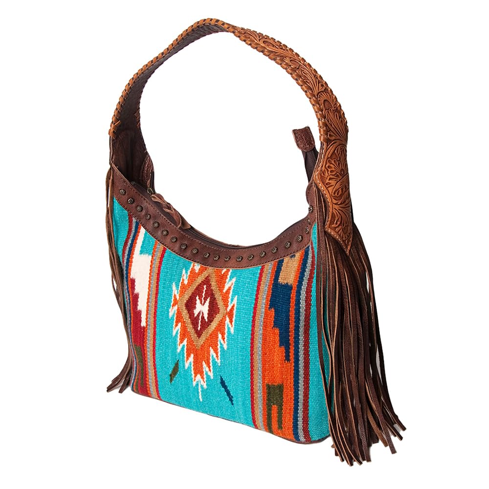 American Darling Hobo Saddle Blanket Fabric Genuine Leather Western Women Bag | Handbag Purse Bags for Wallet Cute