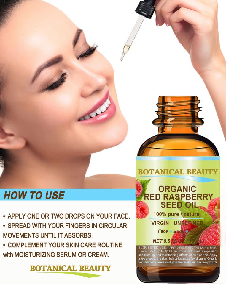 Botanical Beauty Organic RED RASPBERRY SEED OIL 100% Pure Natural Undiluted Virgin Unrefined Cold Pressed Carrier Oil for Face, Skin, Hair, Lip, Nails