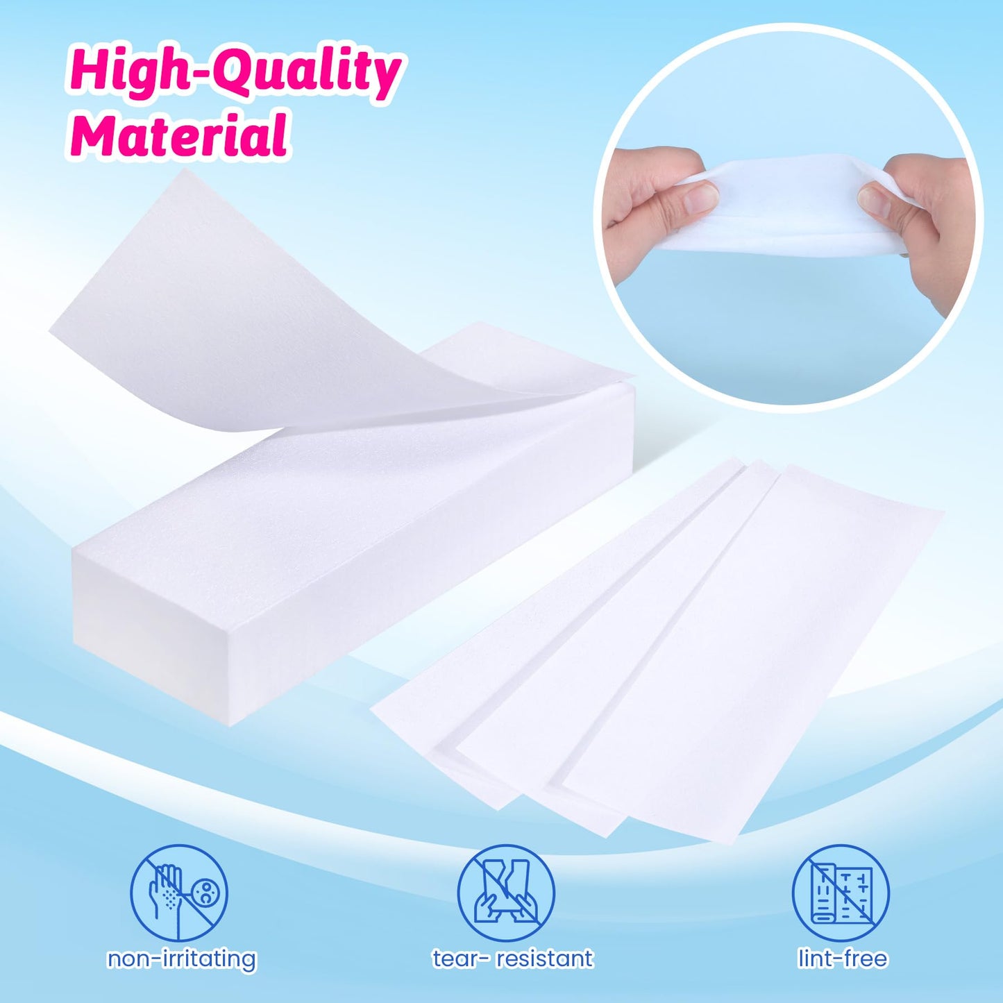 Mirucoo 100 Pieces Large Non-woven Wax Strips for Body and Facial Hair Removal, 3 Inches x 9 Inches Salon Quality Epilating Strips