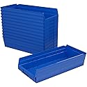 Akro-Mils 30158 Plastic Shelf Bins, Heavy Duty Storage Bins for Garage, Closet, and Drawer Organization, 18-Inch x 8-Inch x 4-Inch, Blue, 12-Pack