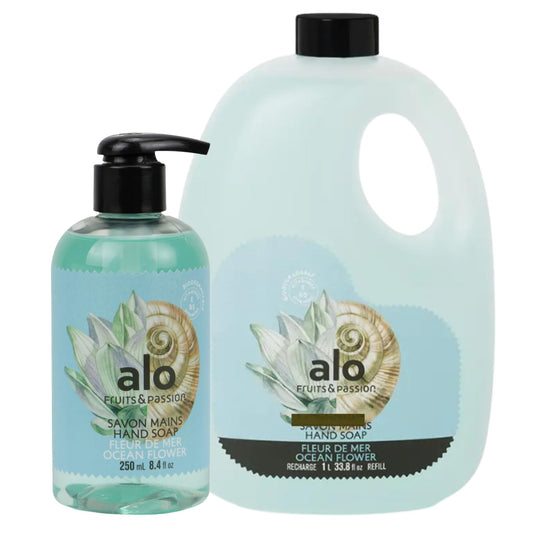 ALO FRUITS & PASSION Ocean Flower Hand Soap Set, 8.4 fl oz Bottle and 33.8 fl oz Refill, Made in Canada Beauty & Personal Care ALO FRUITS & PASSION