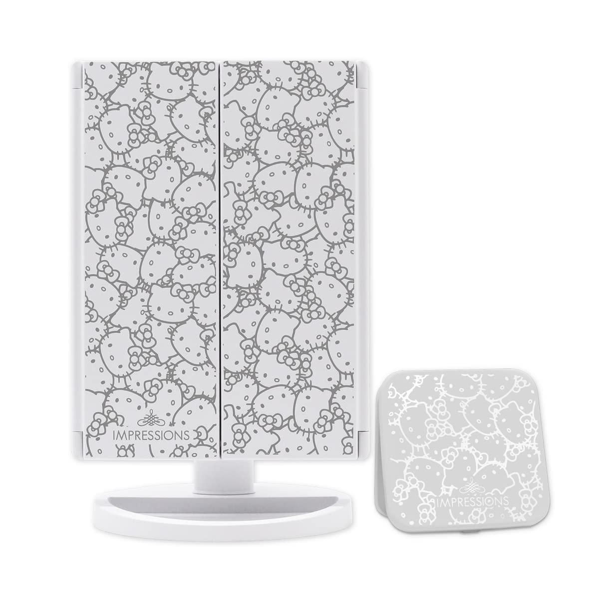 Impressions Vanity Hello Kitty Lighted Makeup Mirrors Bundle, Supercute Trifold and Compact Mirror with LED Lights, Magnification, Touch Screen