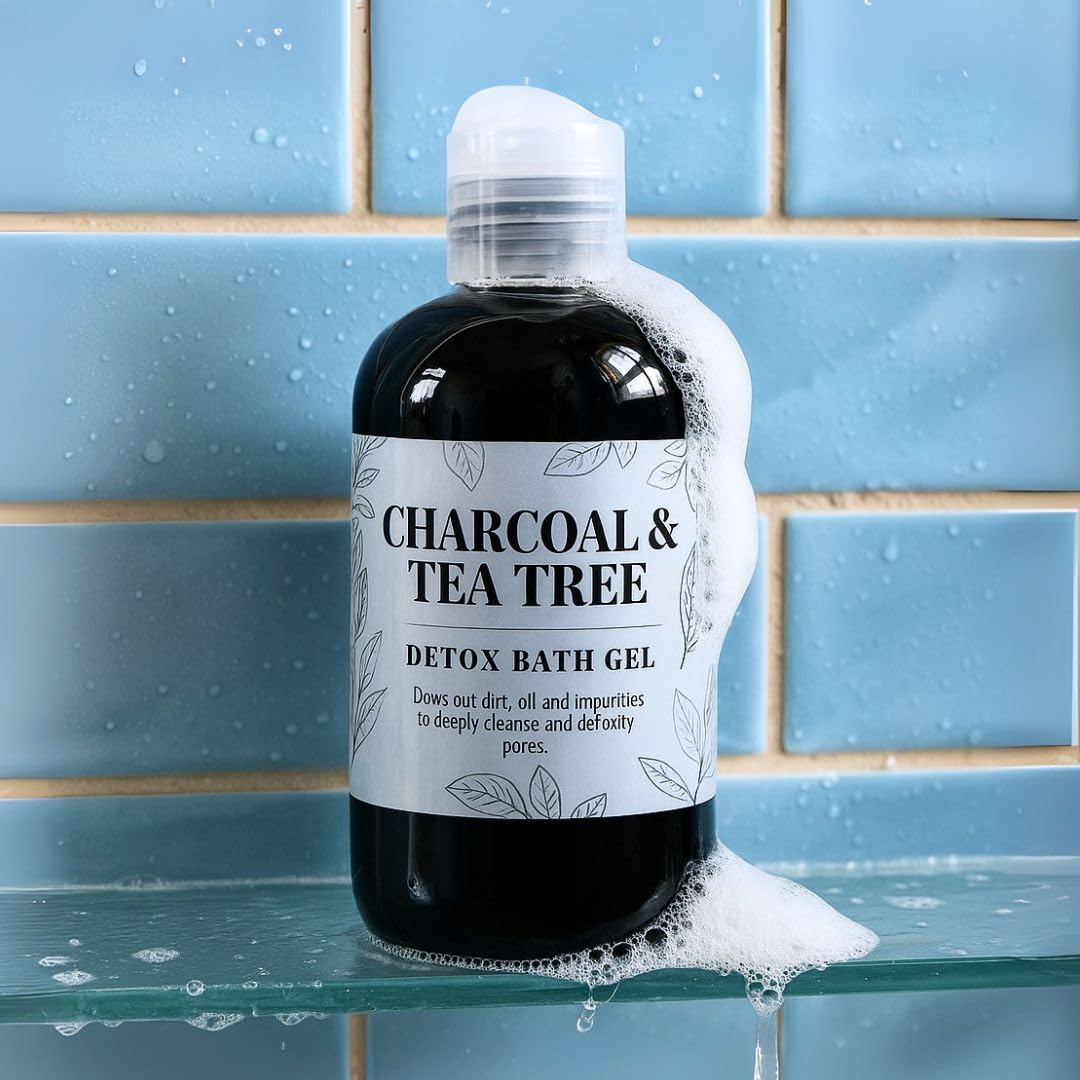 Nature Skin Shop Charcoal & Tea Tree Body Wash, Detoxifying Cleanser for Body Acne, Oily Skin & Clogged Pores, with Organic Ingredients, Sulfate-Free