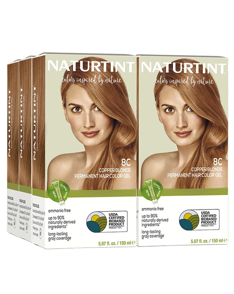 Naturtint 8C Copper Blonde Permanent Hair Color (Pack of 6), Ammonia Free, Vegan, Cruelty Free, up to 100% Gray Coverage, Long Lasting Results