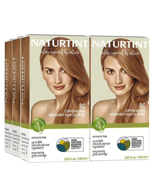Naturtint 8C Copper Blonde Permanent Hair Color (Pack of 6), Ammonia Free, Vegan, Cruelty Free, up to 100% Gray Coverage, Long Lasting Results