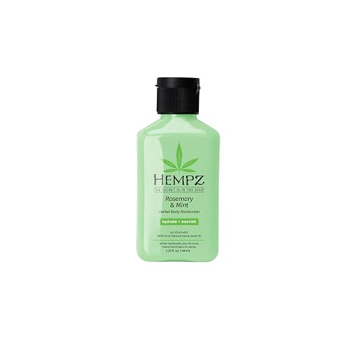 HEMPZ Herbal Body Moisturizer, Rosemary & Mint Travel Mini 2.25 Oz - Hydrating Lotion Rich with Minerals, Vitamin C, & Hempseed Oil to Nourish