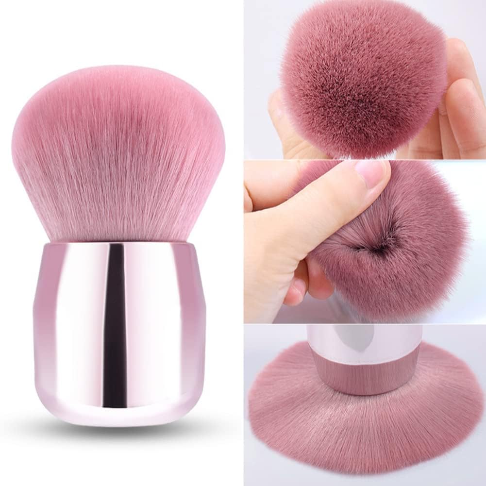 RUNGANG Nail Dust Brush for Acrylic and Dip Powder - Soft Kabuki Nail Cleaner Brush for Manicure, Makeup, Nail Art - Pink Handle