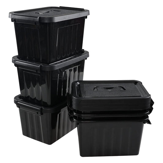 Kiddream Plastic Black Storage Bins with Handles, 6 Quart Latch Storage Boxes Set of 6