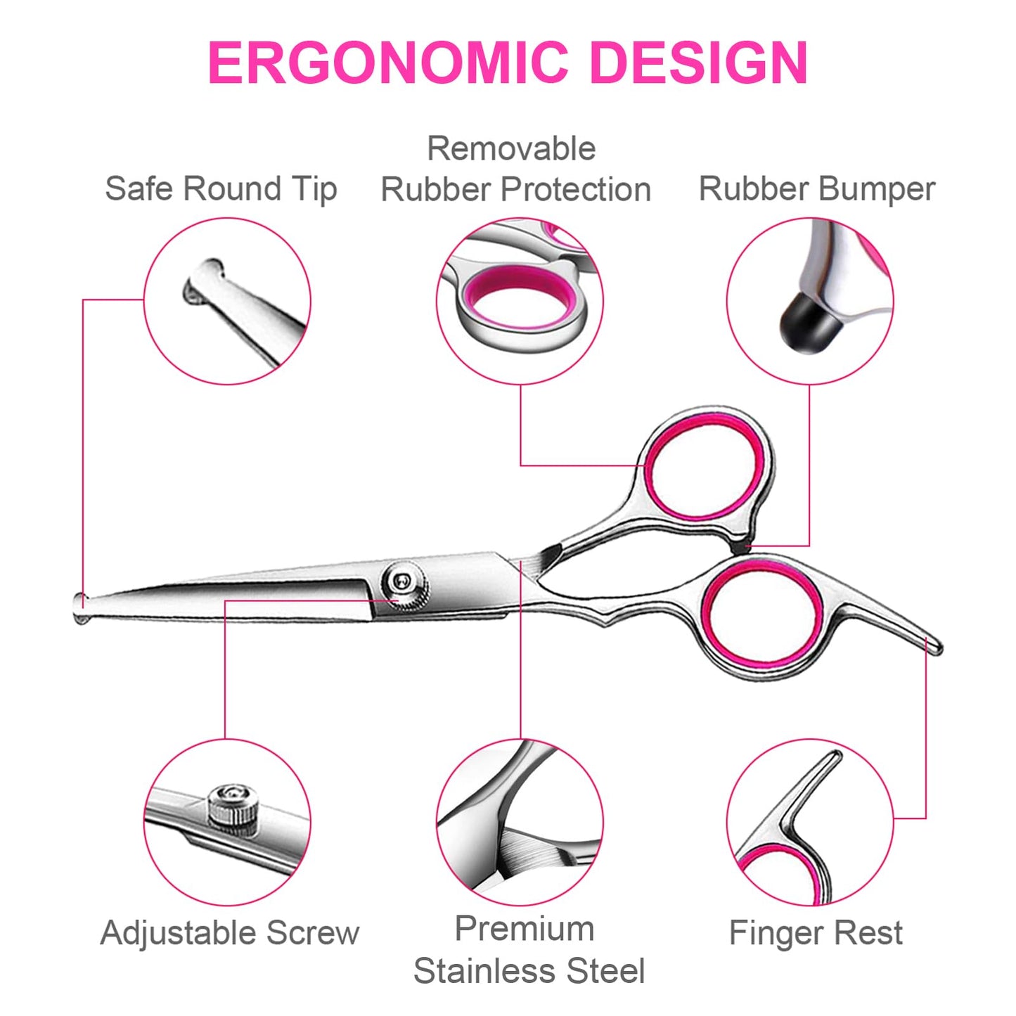 TINMARDA 5-in-1 Dog Grooming Scissors Kit – Professional Titanium-Coated Shears with Safety Round Tips for Dogs, Cats & Pets at Home
