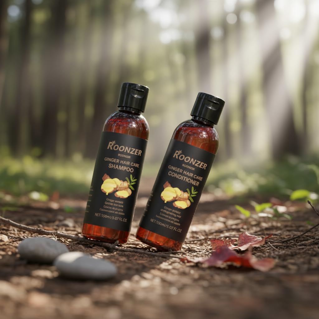 ROONZER Ginger Shampoo & Conditioner Set | Deep Cleanser + Intense Hydration | Strengthening & Frizz-Free Formula for All Hair Types 150ml 2pcs