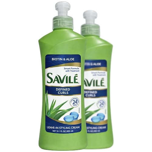 Savile Rizo Leave-In Styling Cream with Aloe Vera & Biotin, Curl Defining Treatment Formula - Frizz Control for Curly Hair - 300 mL Each (Pack of 2)