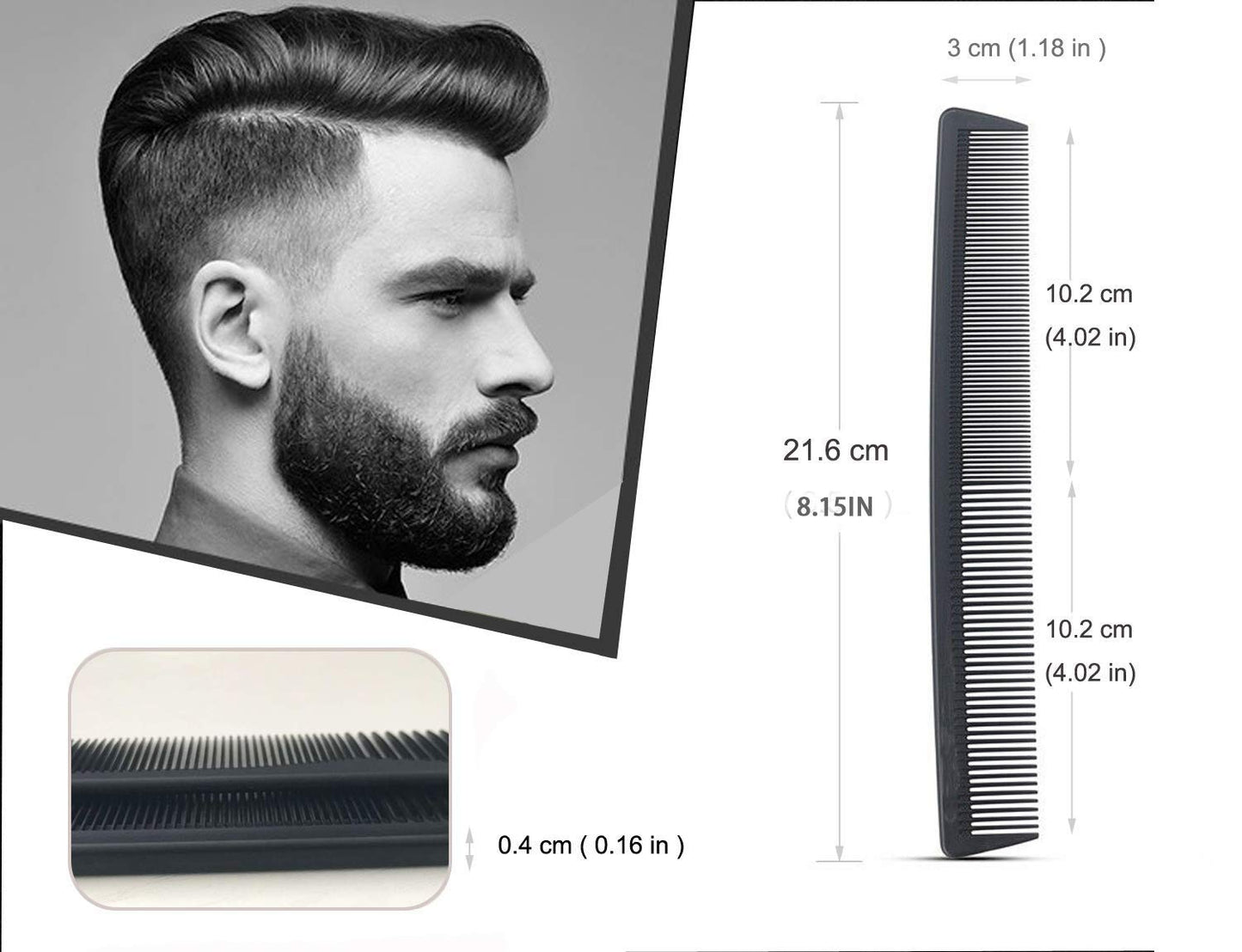 3 Pack Carbon Fiber Cutting Comb - Professional 8.15' Styling Comb for All Hair Types, Fine and Wide Tooth Beauty and Personal Care AFT90
