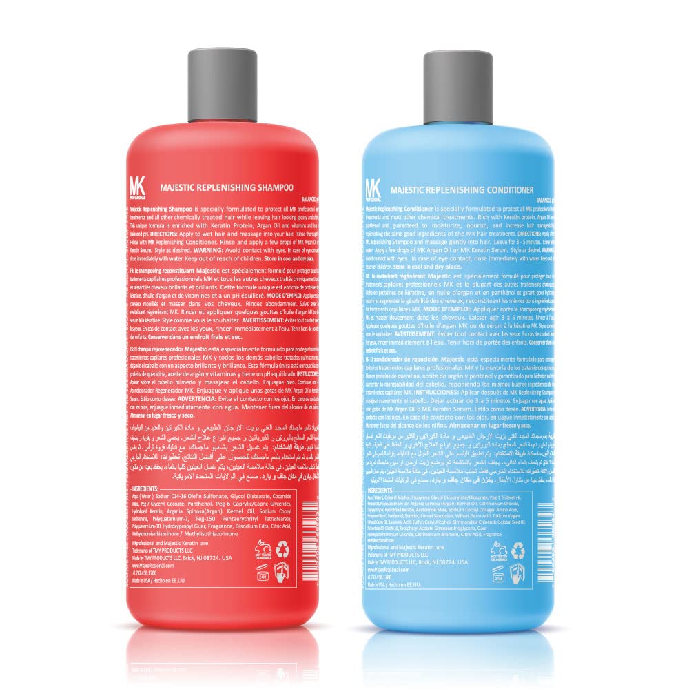 Majestic Keratin Replenishing Shampoo + Conditioner 33.8oz(1000ml) with Argan Oil