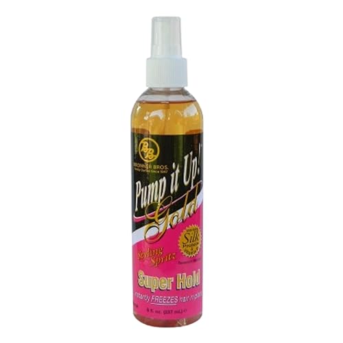 Bronner Bros Pump It Up Styling Spritz Gold 80% - Fast-Dry Hair Spray Extra Hold with Vitamin B5 & Silk Protein - Maximum Hold Finishing Spritz