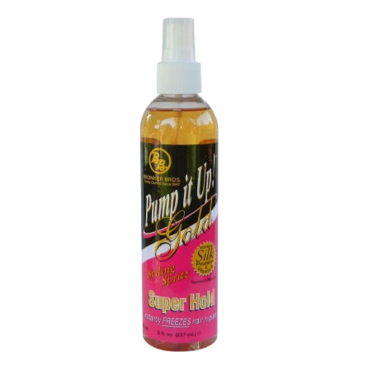 Bronner Bros Pump It Up Styling Spritz Gold 80% - Fast-Dry Hair Spray Extra Hold with Vitamin B5 & Silk Protein - Maximum Hold Finishing Spritz