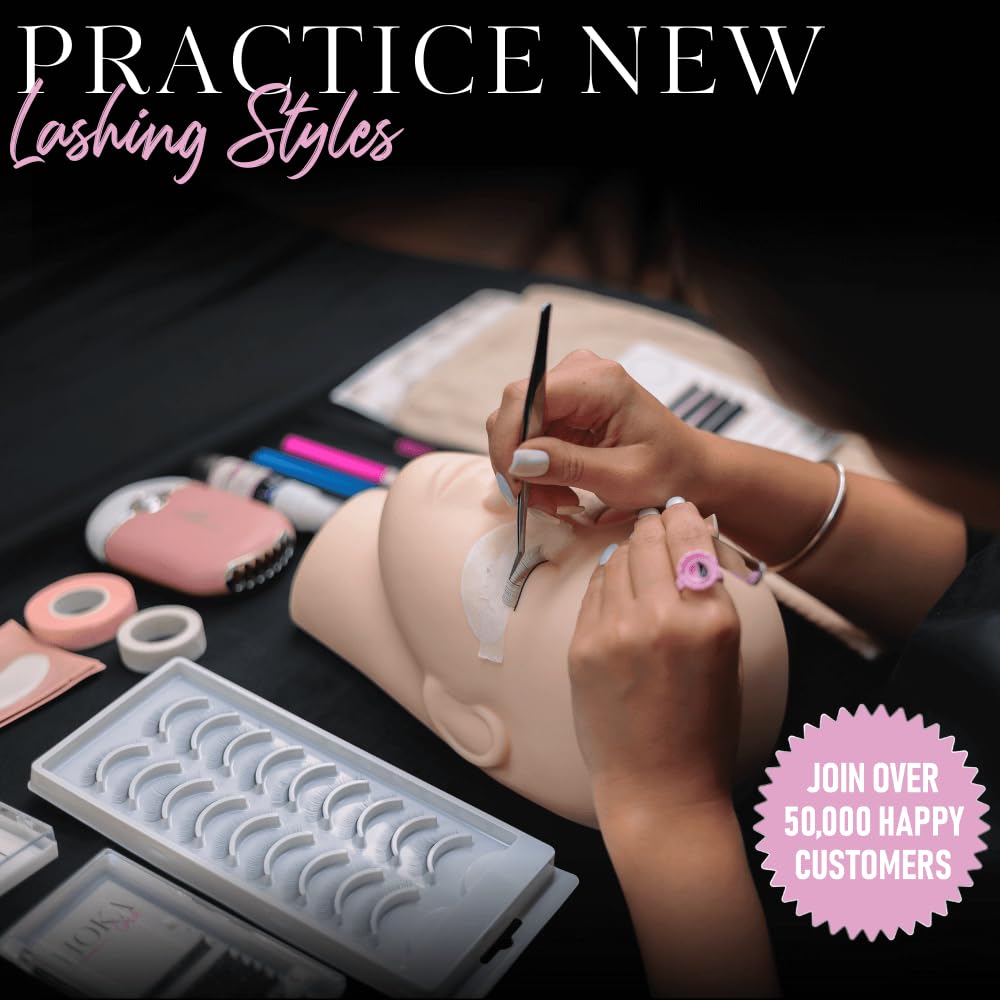 Hoka Lash Eyelash Extension Kit & Training Course and Certification, Professional Lash Extension Kit for Beginners Includes Practice Mannequin Head