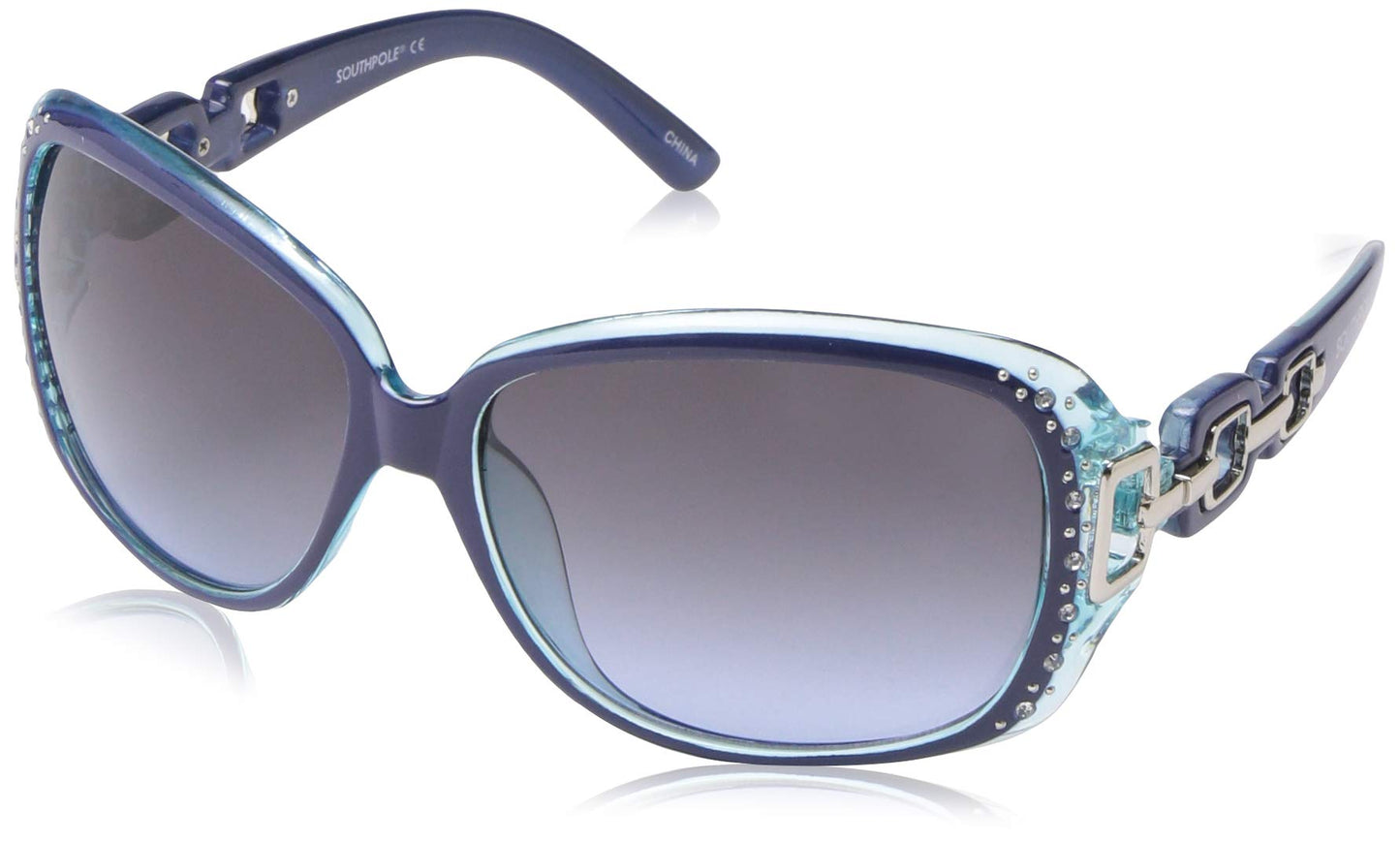 Southpole womens 1017sp Stylish Rhinestone UV Protective Rectangular Sunglasses for Women Trendy Gifts Women 70 mm, Navy & Turquoise, mm US