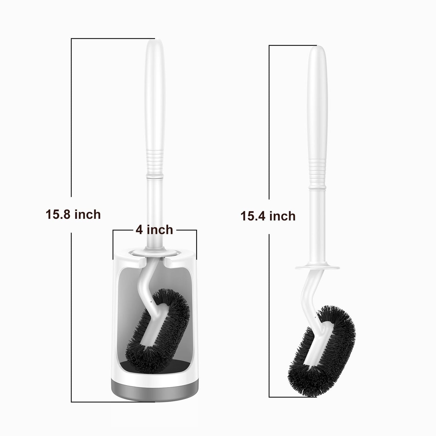 HAMITOR Toilet Brush with Holder – Curved Design for Deep Rim Cleaning, Compact Scrubber for Small Bathrooms & RVs – White