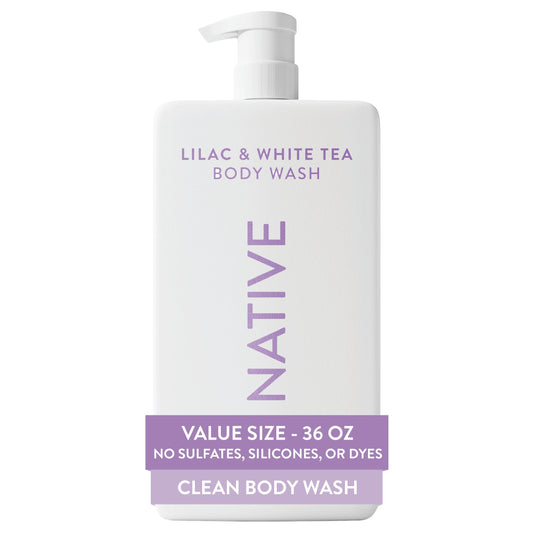 Native Body Wash for Women & Men, Lilac & White Tea, 36 oz Pump Bottle, Sulfate-Free & Gentle