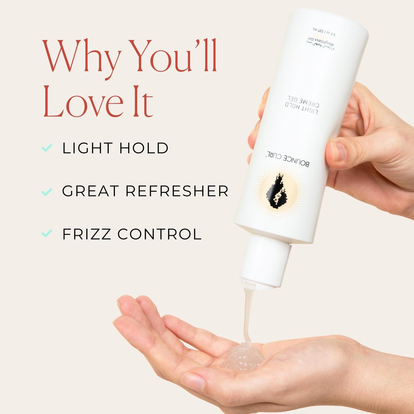 Bounce Curl Light Hold Creme Gel for Wavy and Curly Hair, Aloe and Jojoba Formula, Frizz Control, Silicone Free, Sulfate Free, Vegan, 8 oz