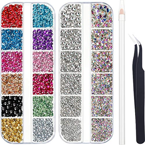 4488 Pieces Nail Art Rhinestones Crystal Flatback Rhinestones with Picker Pick Up Tweezers for Nails Art Clothes Shoes Bags Decoration(Colorful, AB