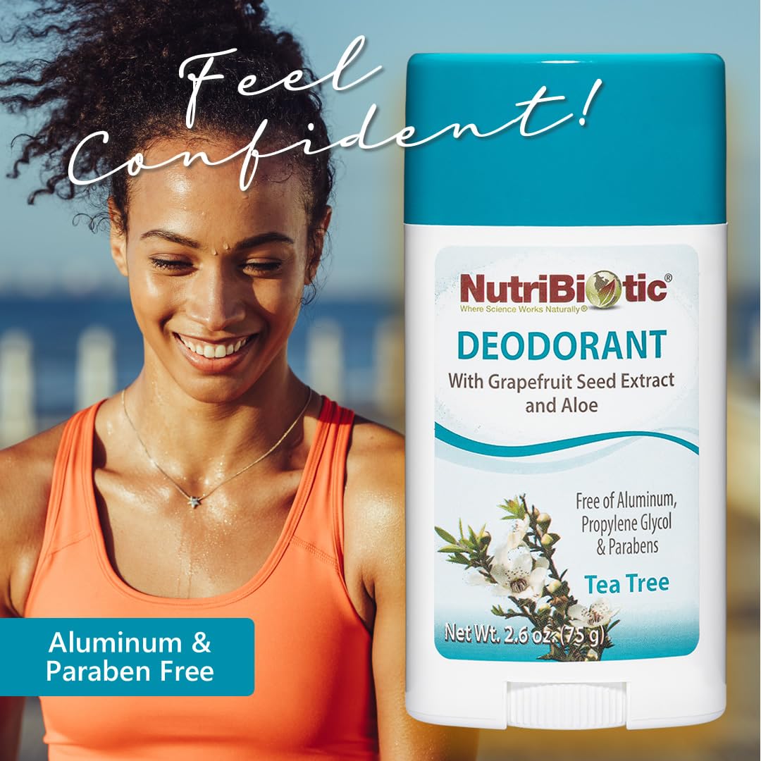 NutriBiotic Deodorant, Tea Tree with GSE, 2.6 Ounce Stick - with Witch Hazel, Grapefruit Seed Extract, Aloe, Tea Tree & Peppermint - Vegan & Free Beauty and Personal Care NutriBiotic