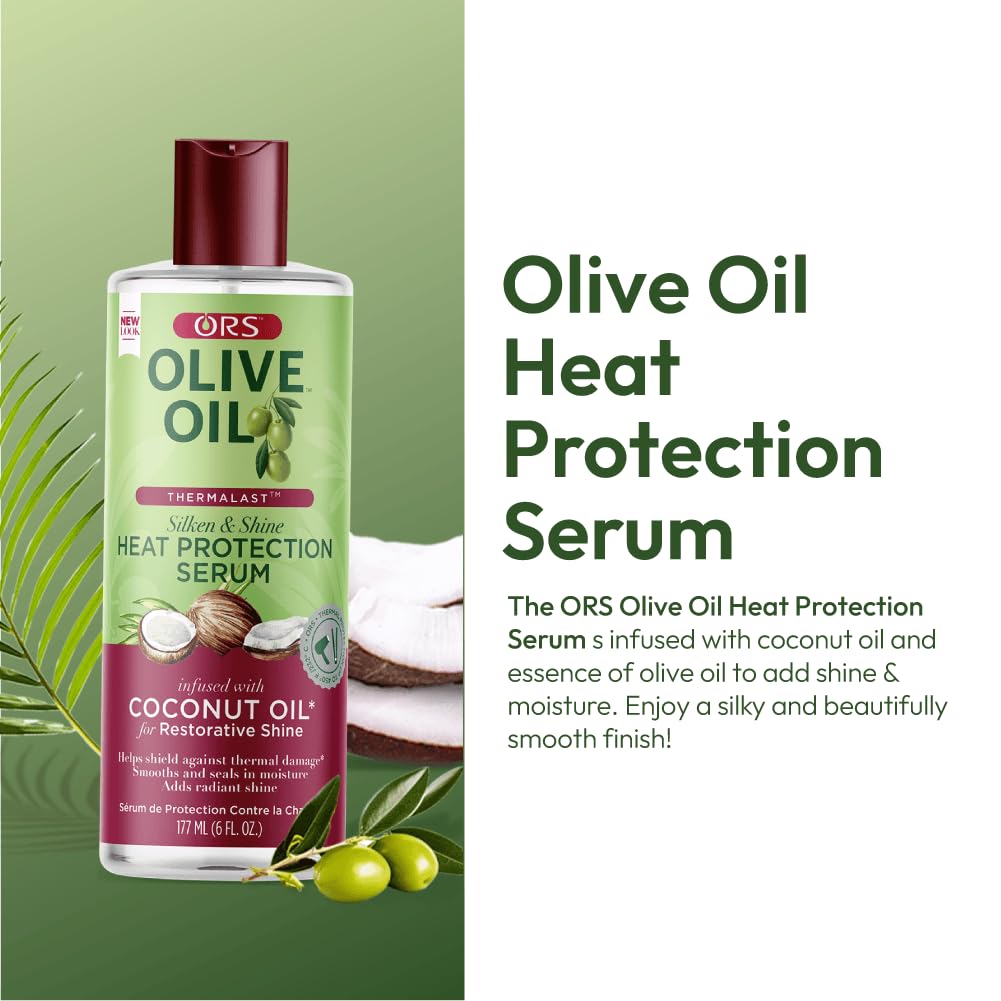 ORS Olive Oil Heat Protection Hair Serum with Coconut Oil for Restorative Shine 6.0 Ounce (Pack of 3)