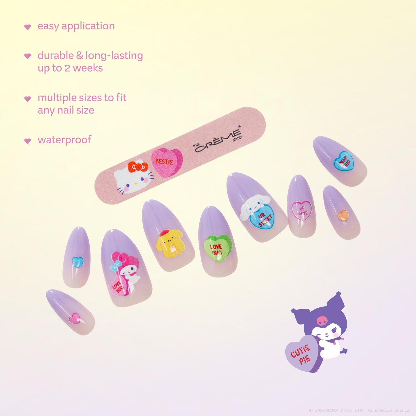 The Crème Shop x Hello Kitty & Friends x Sweethearts Collection Press On Nails, Almond Shape, 28 Nails Kit with Glue and Tools (Bestie) Beauty & Personal Care The Crème Shop
