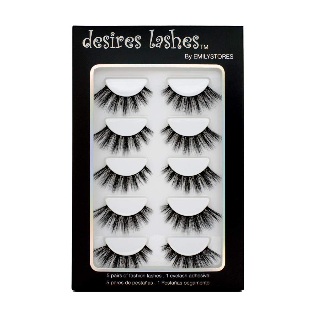 DESIRES LASHES By EMILYSTORES Natural Lashes 3D Layered Effect Fake-Mink Eyelashes Multipack 5Pairs, Volume