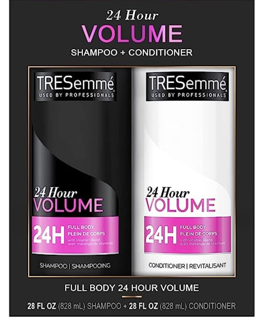 TRESemmé 24 Hour Volume Shampoo Formulated with Pro Style Technology 28 oz Bundle with TRESemmé 24 Hour Volume Conditioner For Fine Hair Formulated