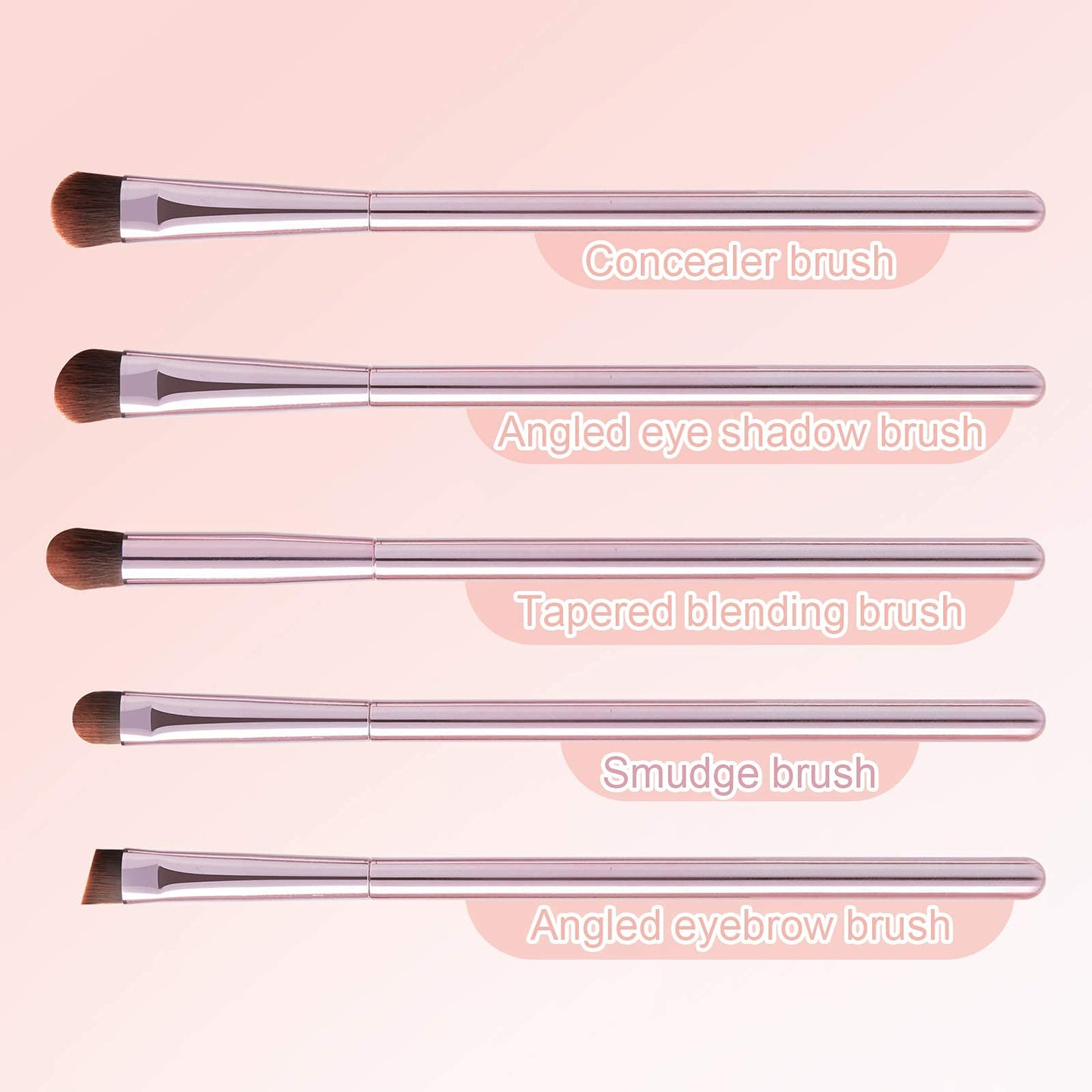 GUIGUDESN 5Pcs Pink Eyeshadow Brush Set, Premium Synthetic Bristles, Aluminum Handles, Angled, Rounded, For Eyeshadow, Eyebrow, Eyeliner