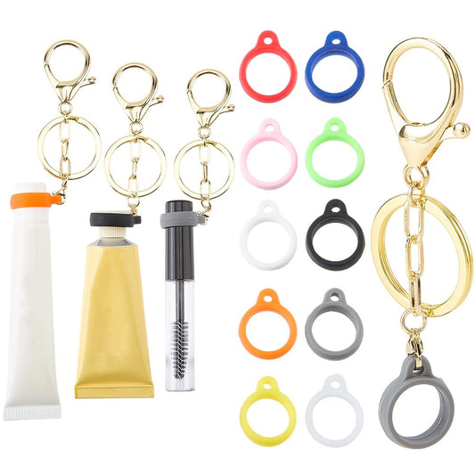 CRASPIRE 14Pcs Lip Balm Holder Key Chains Silicone Rubber Rings Holder Keychain Cap Gold Alloy Lips Gloss Lobster Clasp Portable Elastic Storage Beauty and Personal Care CRASPIRE