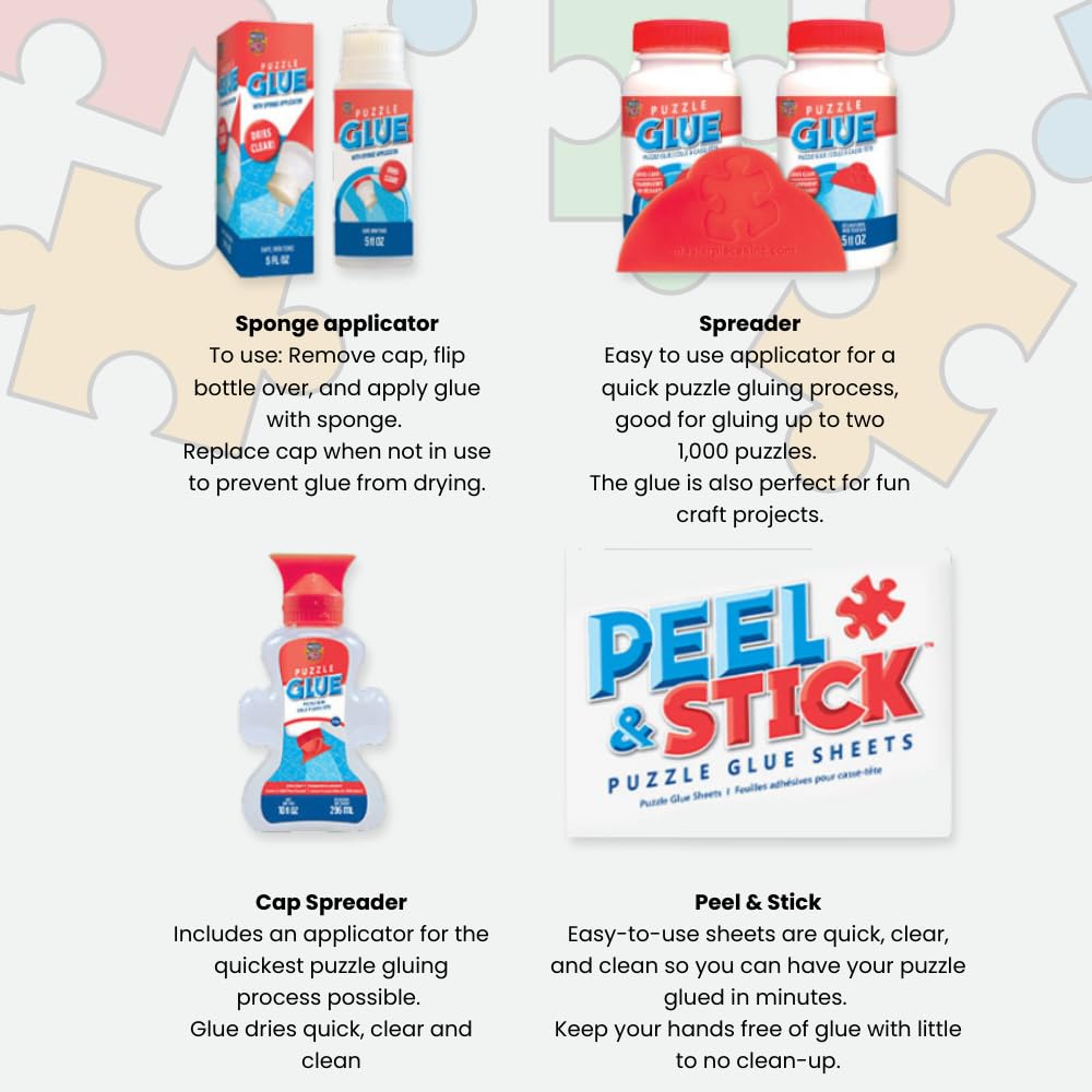 MasterPieces Jigsaw Bottle & Wide Plastic Spreader Puzzle Glue, 5 Ounces, Blue,Orange 10 Fl Oz