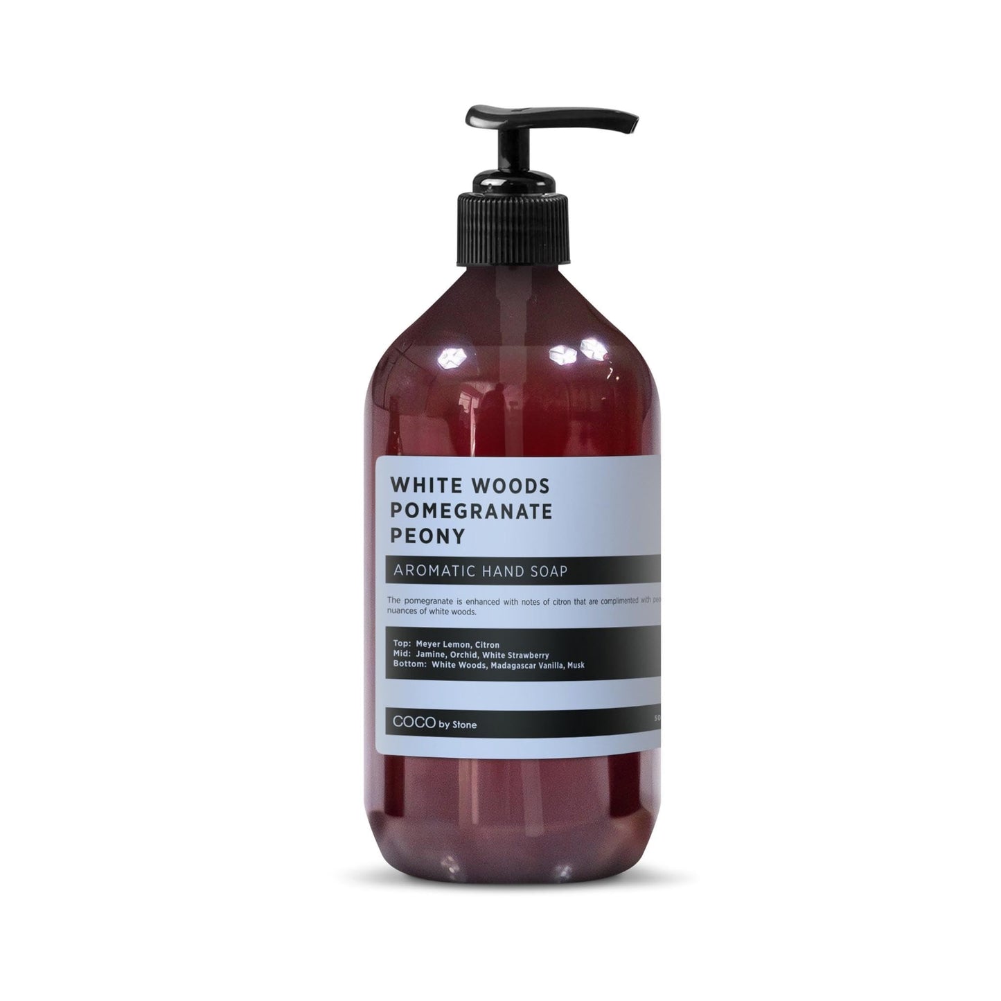 COCO by Stone 16oz Hand Soap (White Woods | Pomegranate | Peony Inspired by Aria Hotel) - Castile Soap for Soft Cleansing and a Floral-Fruit Vegan