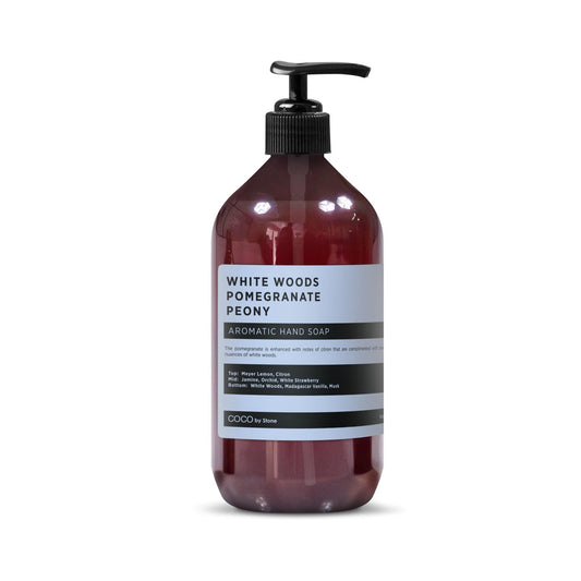 COCO by Stone 16oz Hand Soap (White Woods | Pomegranate | Peony Inspired by Aria Hotel) - Castile Soap for Soft Cleansing and a Floral-Fruit Vegan