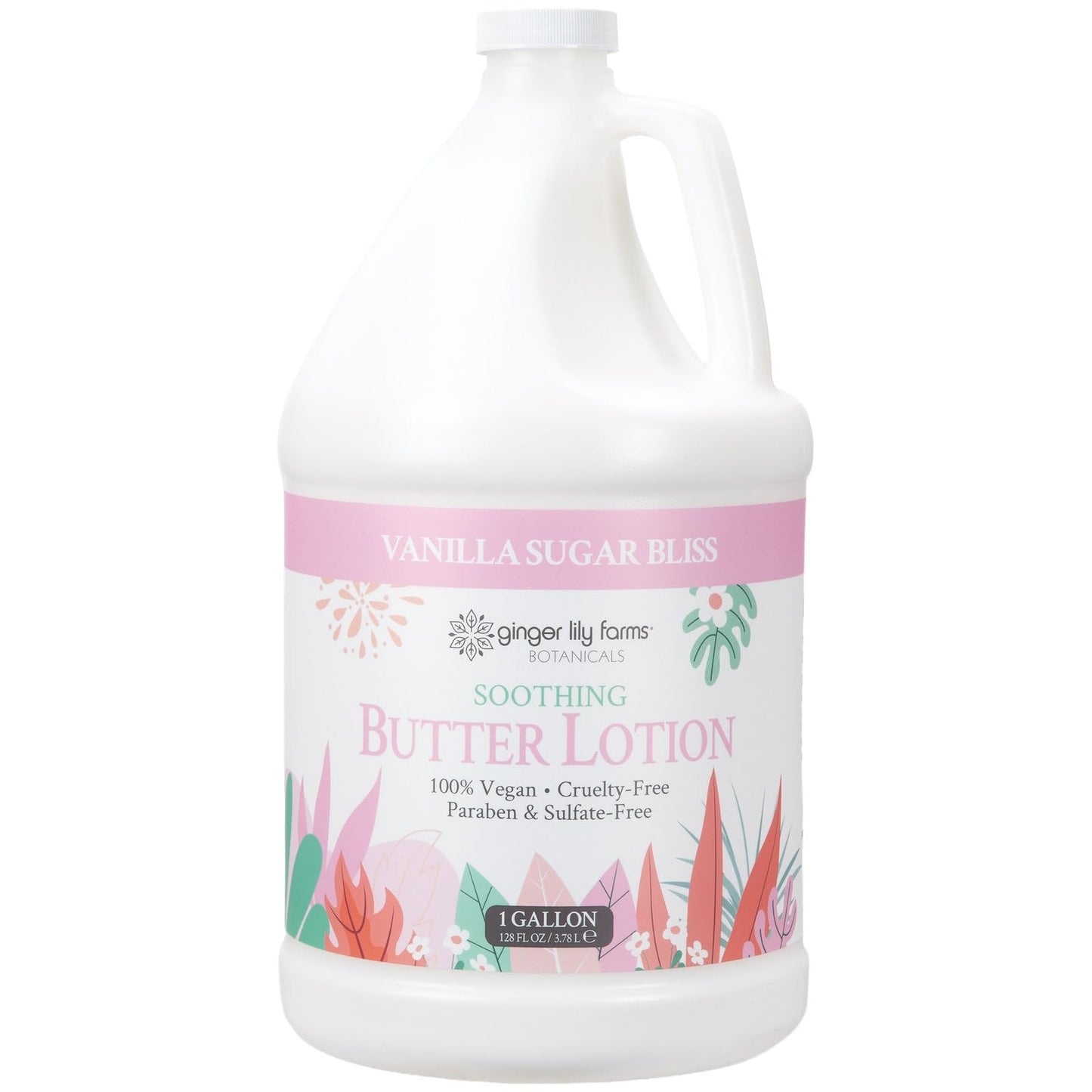 Ginger Lily Farms Botanicals Soothing Butter Lotion for Dry Skin, 100% Vegan & Cruelty-Free, Vanilla Sugar Bliss Scent, 1 Gallon (128 fl oz) Refill