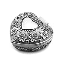 Luxuryseed Classic Vintage Smart Heart Shape Trinket Box Antique Silver Jewelry Box Small Trinket Storage Organizer Chest