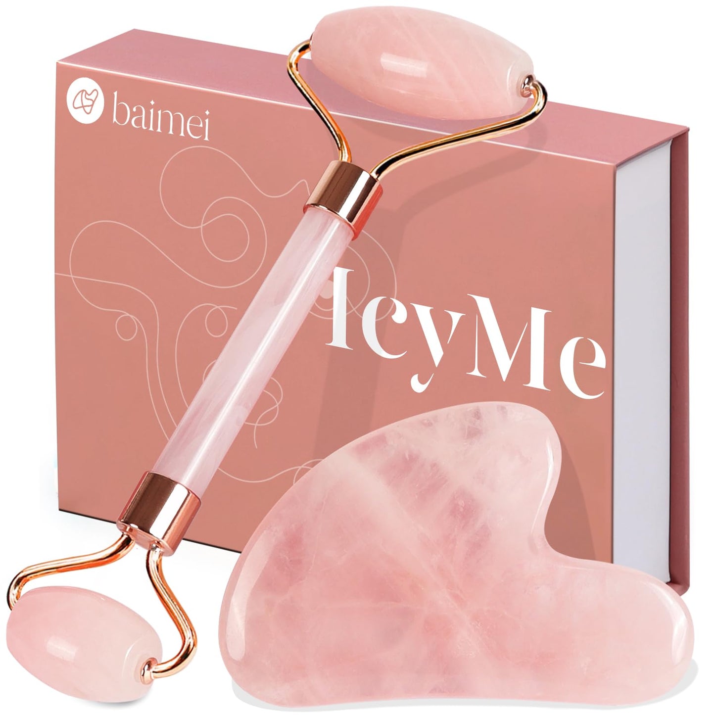 BAIMEI IcyMe Jade Roller & Gua Sha, Face Roller Redness Reducing Skin Care Tools, Self Care for Men Women, Massager for Face, Eyes, Neck, Relieve Fine