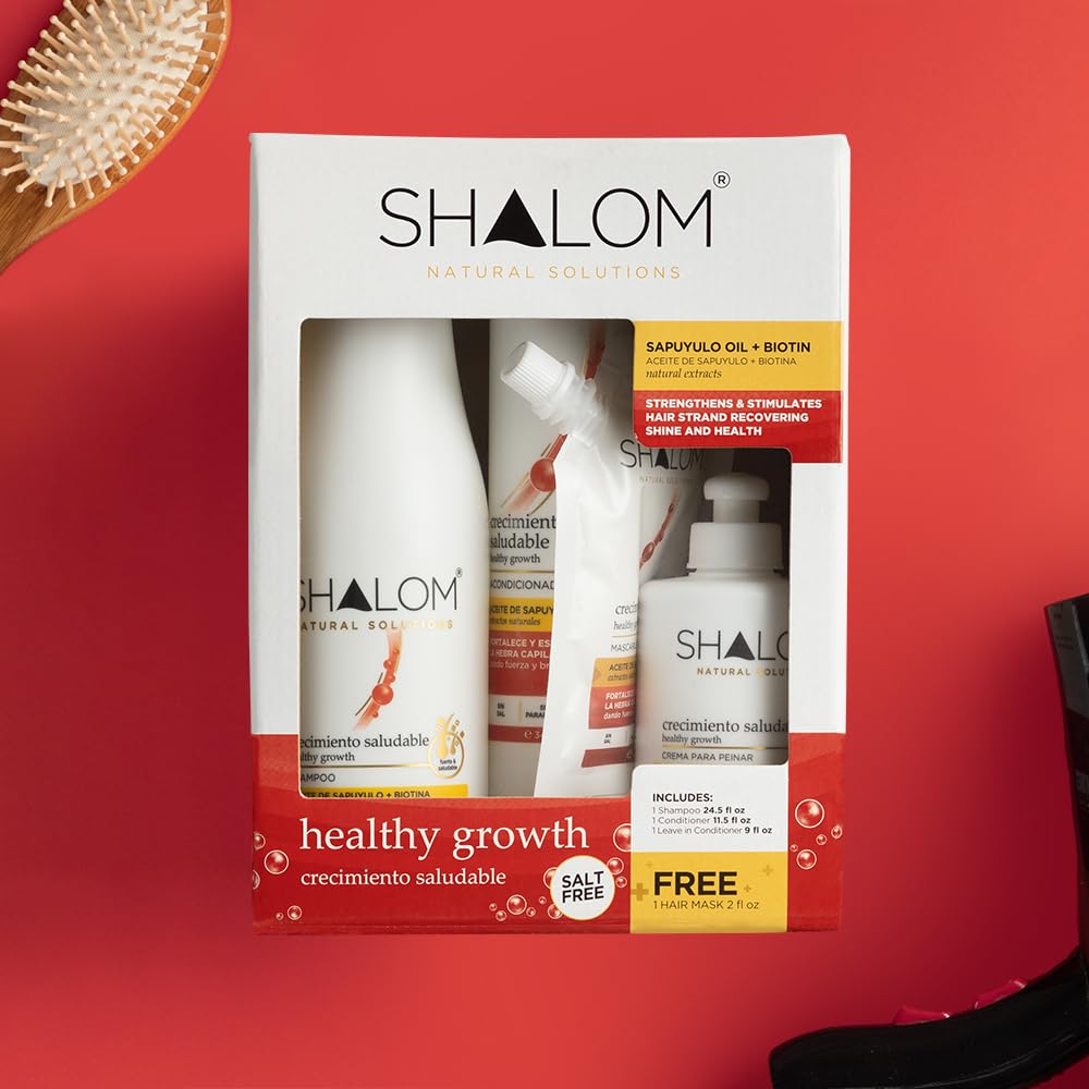 SHALOM Healthy Growth Complete Kit, with Sapuyulo Oil & Biotin, Shampoo 24.5 fl oz, Conditioner 11.5 fl oz, Hair Mask 2 fl oz, Leave in Conditioner 9