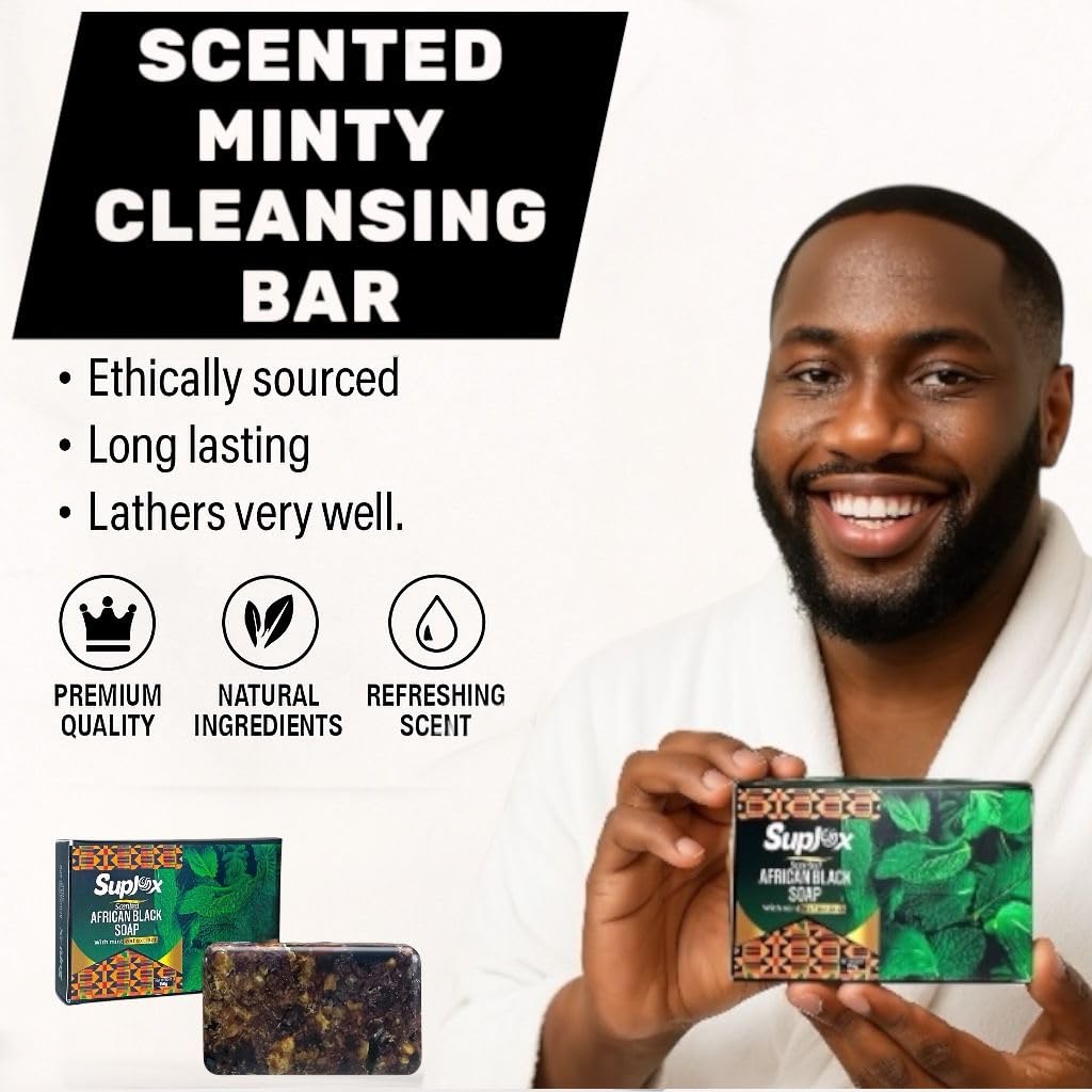 African Black Soap Bar scented, long lasting for oily skin, 100% authentic from Ghana.