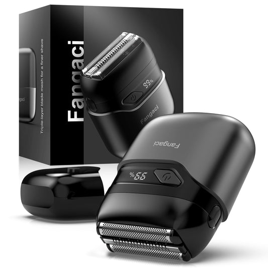 Electric Foil Shaver for Men, Compact Waterproof Rechargeable Razor with 3 Floating Blades, IPX7 Wet/Dry Use, USB Type-C Charging, Portable Travel Beauty and Personal Care Fangaci