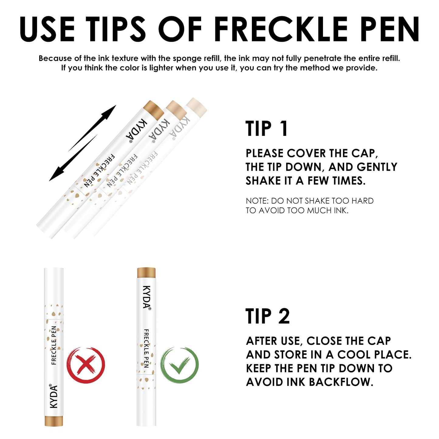 KYDA 2 Pcs Freckle Makeup Pen, Natural Lifelike Freckle Makeup Pen Magic Color, Waterproof Longlasting Soft Dot Sopt, for Natural Effortless Sunkissed