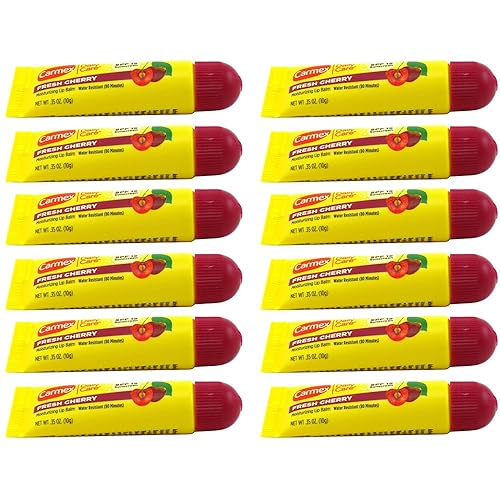 Carmex Lip Balm Tube Fresh Cherry SPF#15 0.35 Ounce (12 Pack)