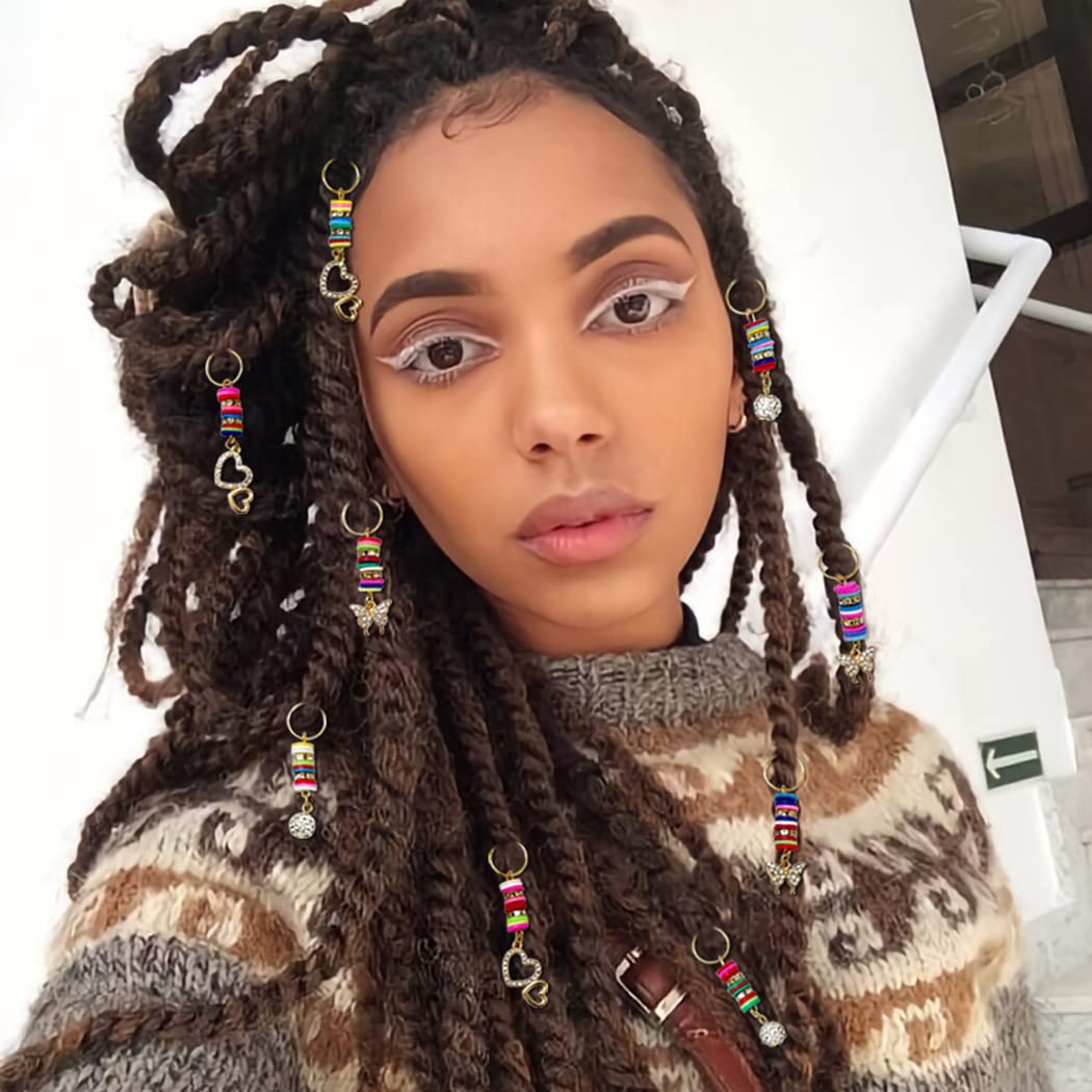 Formery Butterfly Braid Jewelry Gold Rhinestones Hair Charms Heart African Loc Accessories for Black Women (9PCS)