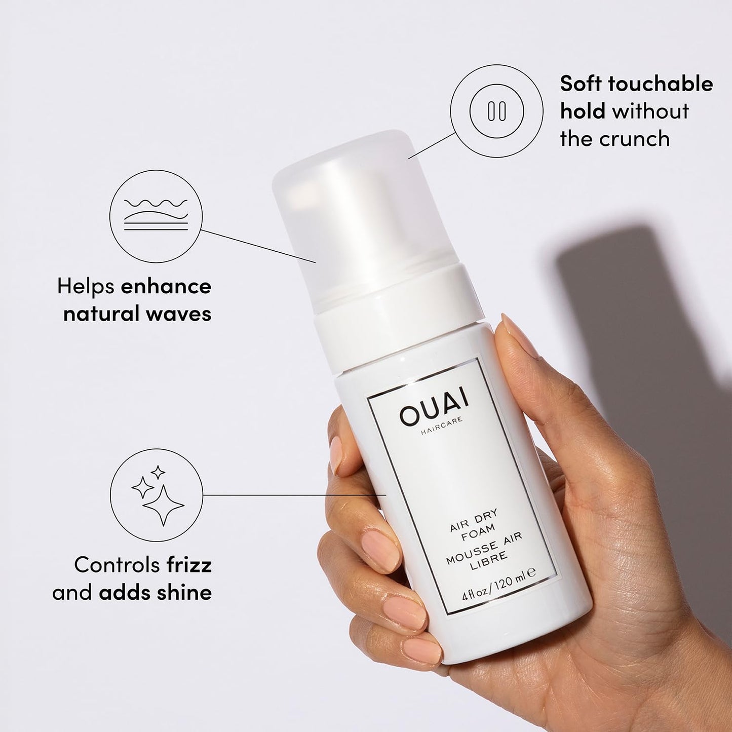 OUAI Air Dry Foam - Hair Mousse for Curly Hair & Beach Waves - Conditioning & Detangling With Kale and Carrot Extract - Paraben, Phthalate and Sulfate