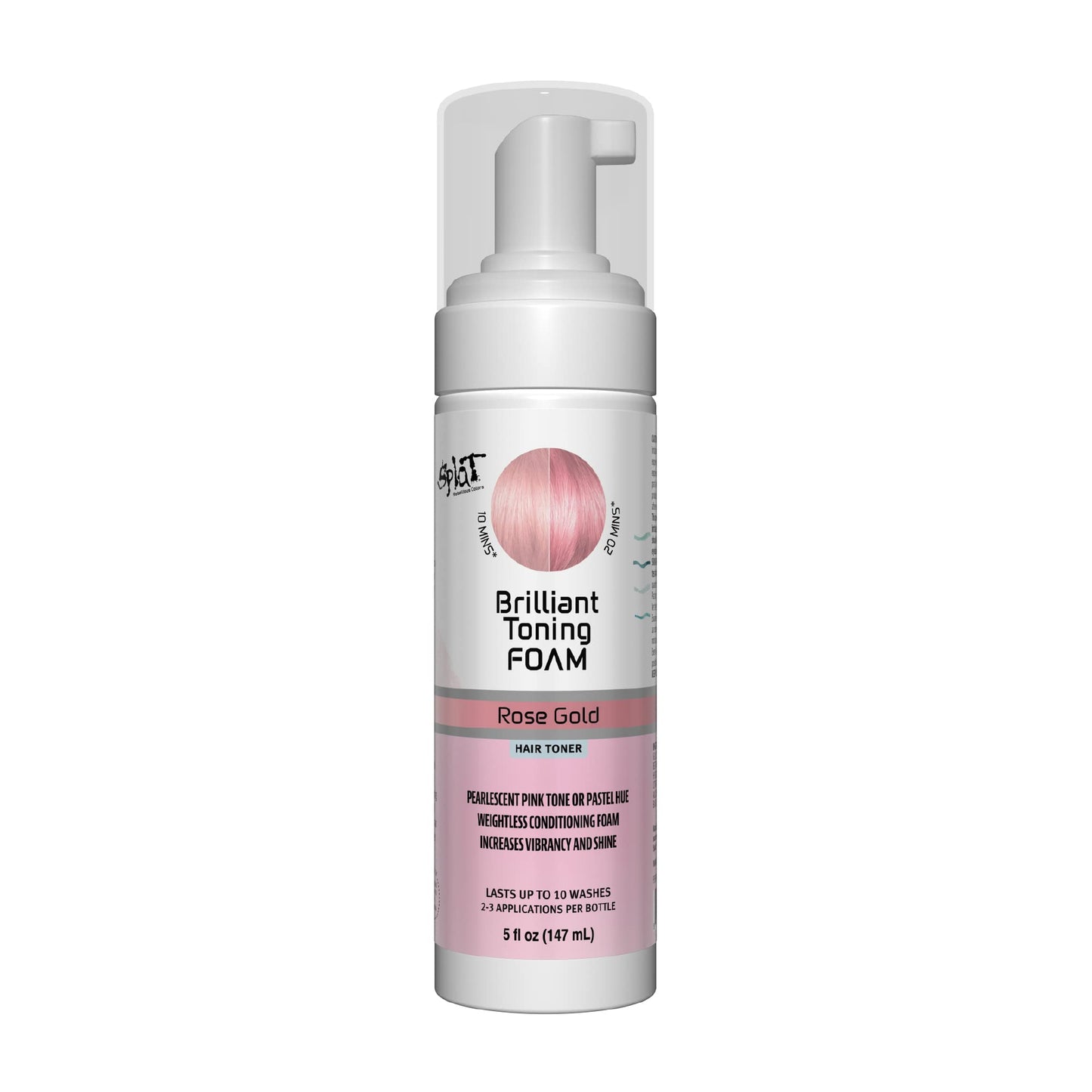 Splat Brilliant Toning Foam, Rose Gold, 5 oz., Hair Toner Lasts Up to 10 Washes, Weightless Conditioning Foam Increases Vibrancy and Shine, Vegan
