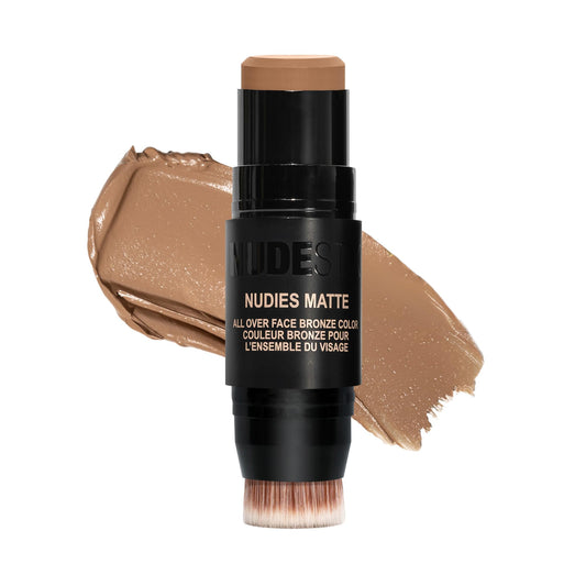 Nudestix Nudies Bronze All Over Matte Bronzing Stick - 3-in-1 Cream Bronzer for Cheeks, Eyes & Lips with Built-In Brush | Natural Contour & Sun-Kissed