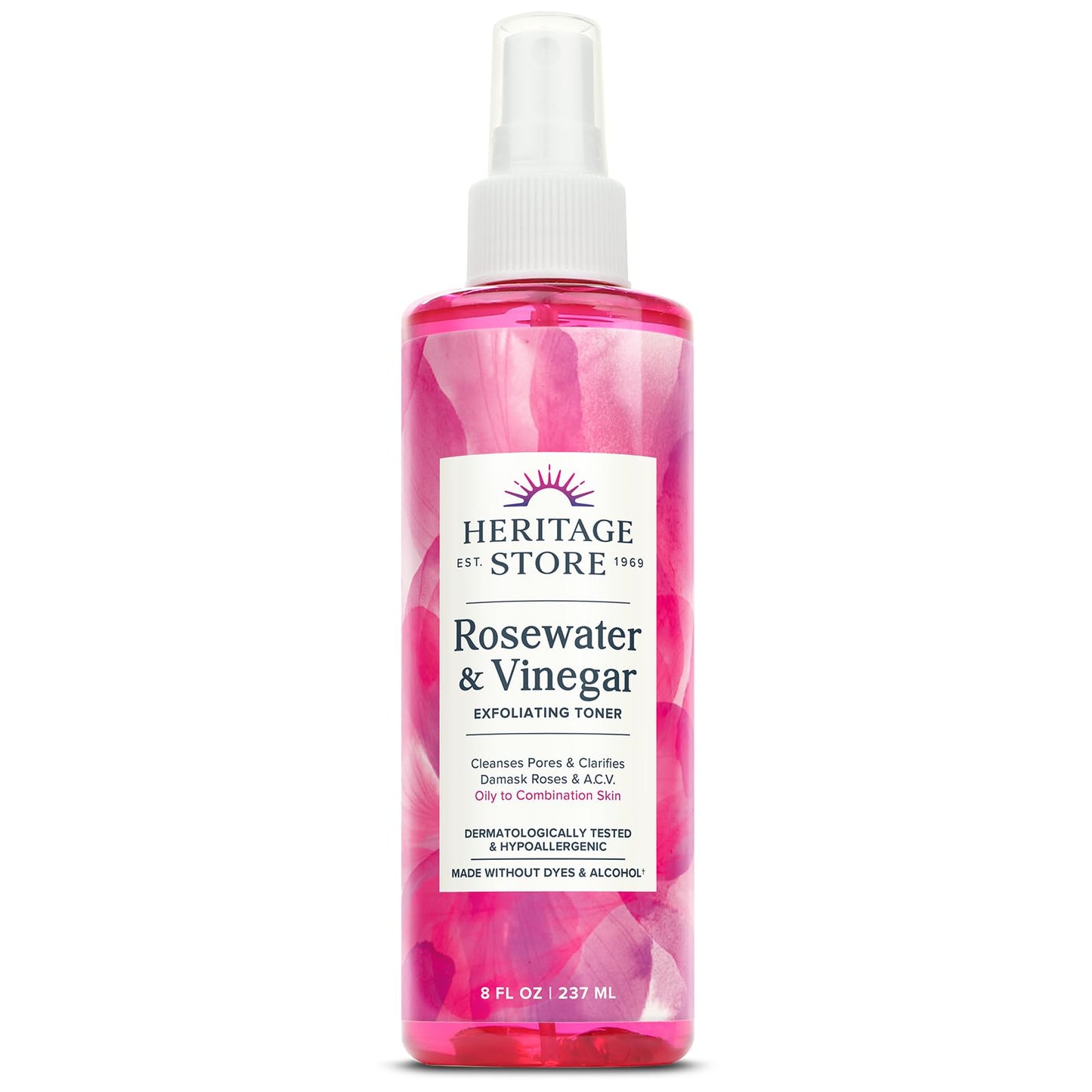 HERITAGE STORE Rosewater & Vinegar - Exfoliating Toner with Apple Cider Vinegar - Oily to Combination Skin - Refreshing Facial Mist Cleans, Refines