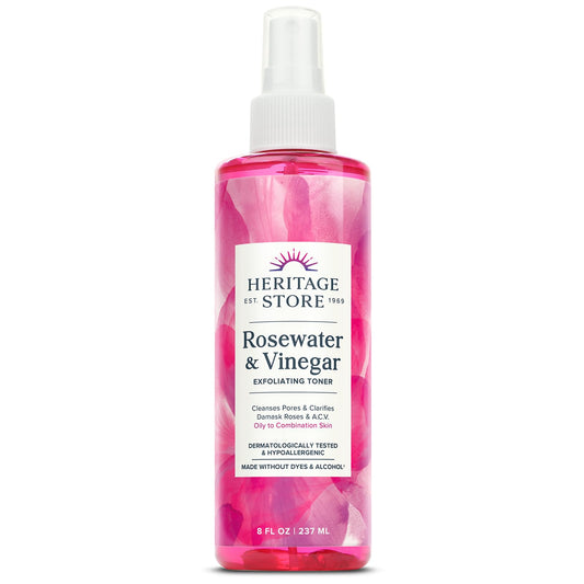 HERITAGE STORE Rosewater & Vinegar - Exfoliating Toner with Apple Cider Vinegar - Oily to Combination Skin - Refreshing Facial Mist Cleans, Refines