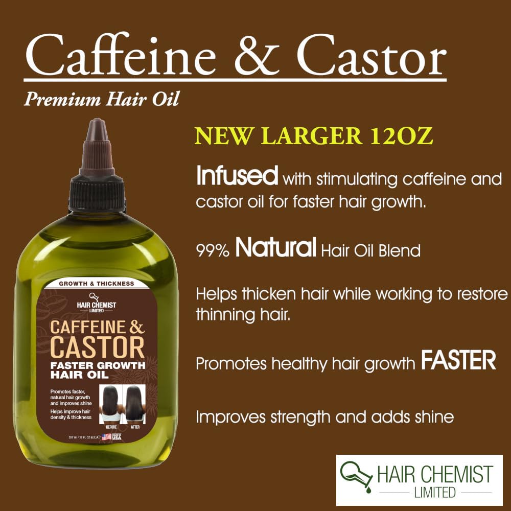 Hair Chemist, Oil, Large 12 oz - Caffeine and Castor Faster Growth Hair Oil for Unisex Adult